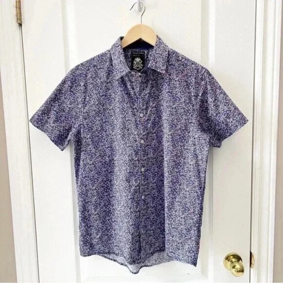 English Laundry Button Up Shirt Short Sleeve Stretch Fitted Casual Blue Medium - Picture 4 of 16